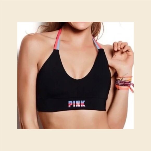 VICTORIA'S SECRET PINK ULTIMATE UNLINED HALTER NECK SPORTS BRA Sz L - Picture 1 of 5
